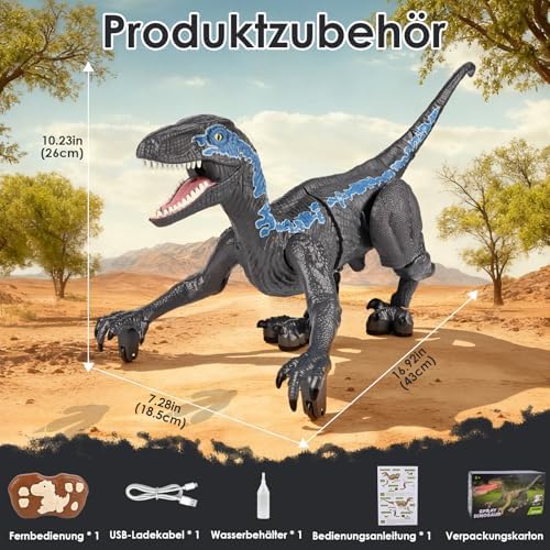 GuKKK Remote Control Dinosaur Toy, RC T-Rex Robot with Walking, Spray, Roaring & Head Shaking, Electronic Dino Toy for Boys & Girls (Gray)