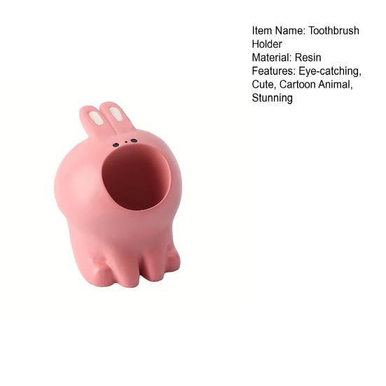 Cute Animal Toothbrush Holder Funny Resin Pen Holder Mini Animal Single Tooth Brush Stand Bathroom Organizer for Washroom Vanity Countertop Office