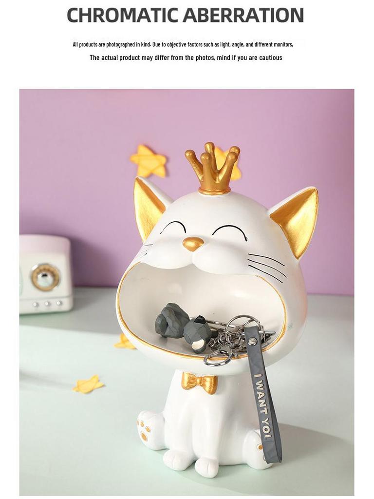 Creative Cat Light Luxury Resin Ornament for Home Decor & Key Storage