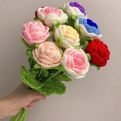 6 Pièces Fleurs Fait Main Fleurs Crochet Rose Fleurs Crochet Fleurs Rose Fleurs Artificielles Tricotées Décoration Maison Tissée Cadeau pour Anniversaire Saint-Valentin Maman