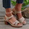 2025 new foreign trade one-word with wedge heel sandals women's shoes large size fish mouth wedge heel platform sandals