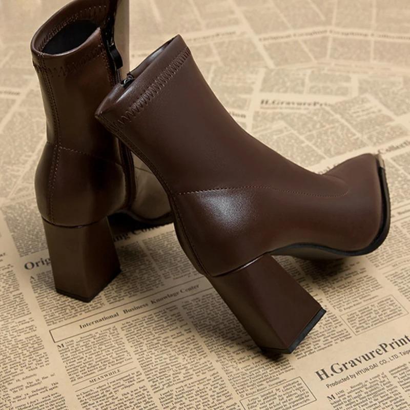 Vintage Pointed Toe Thick Heel Women Ankle Boots New Autumn Winter Female Shoes Street Style Banquet Party Short Botas Mujer