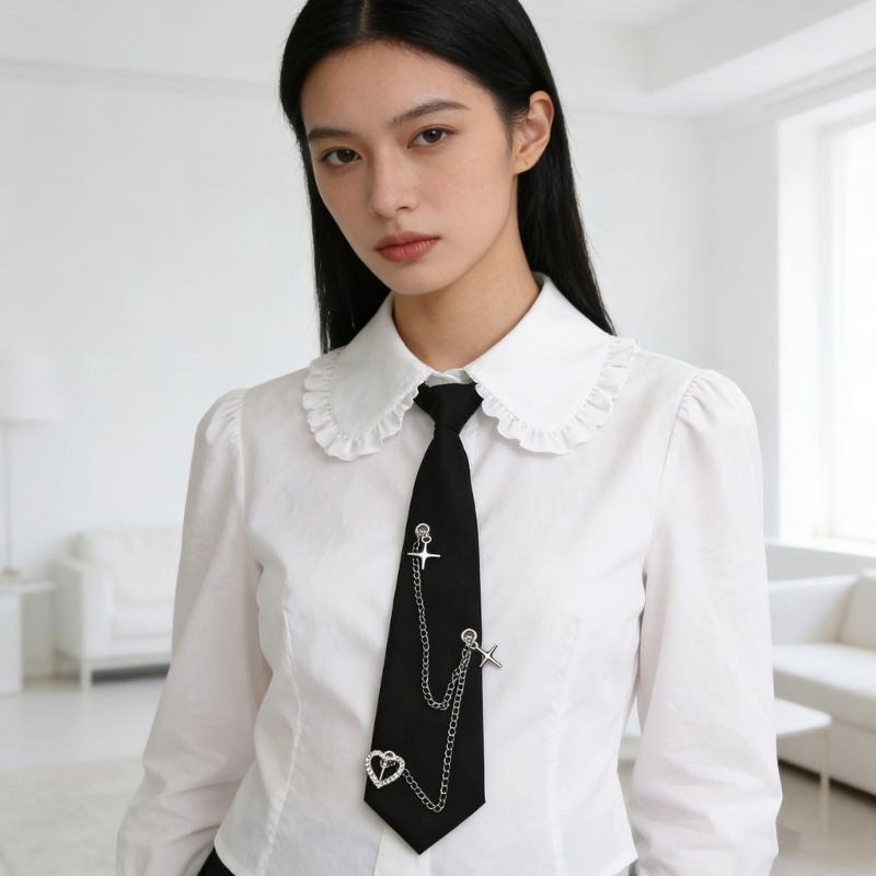 Ready Tied Metal Chain Necktie Academic Style Polyester Cloth For Students Professionals