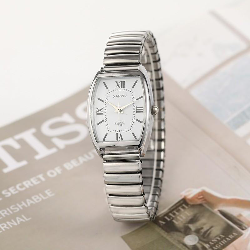 Fashionable Barrel-Shaped Simple Elegant Elegant Quartz Watch Women s Elastic Band Retro Women s Watch No серебряный