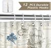 Modern Nautical Anchor Lighthouse Sailing Shower Curtain 180 X 200cm Washable Polyester Shower Curtain with 12 Hooks