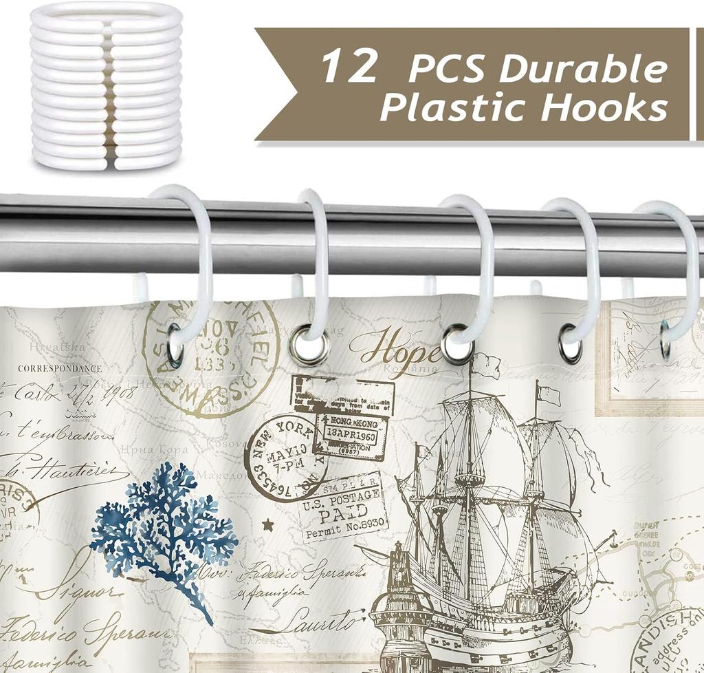 Modern Nautical Anchor Lighthouse Sailing Shower Curtain 180 X 200cm Washable Polyester Shower Curtain with 12 Hooks