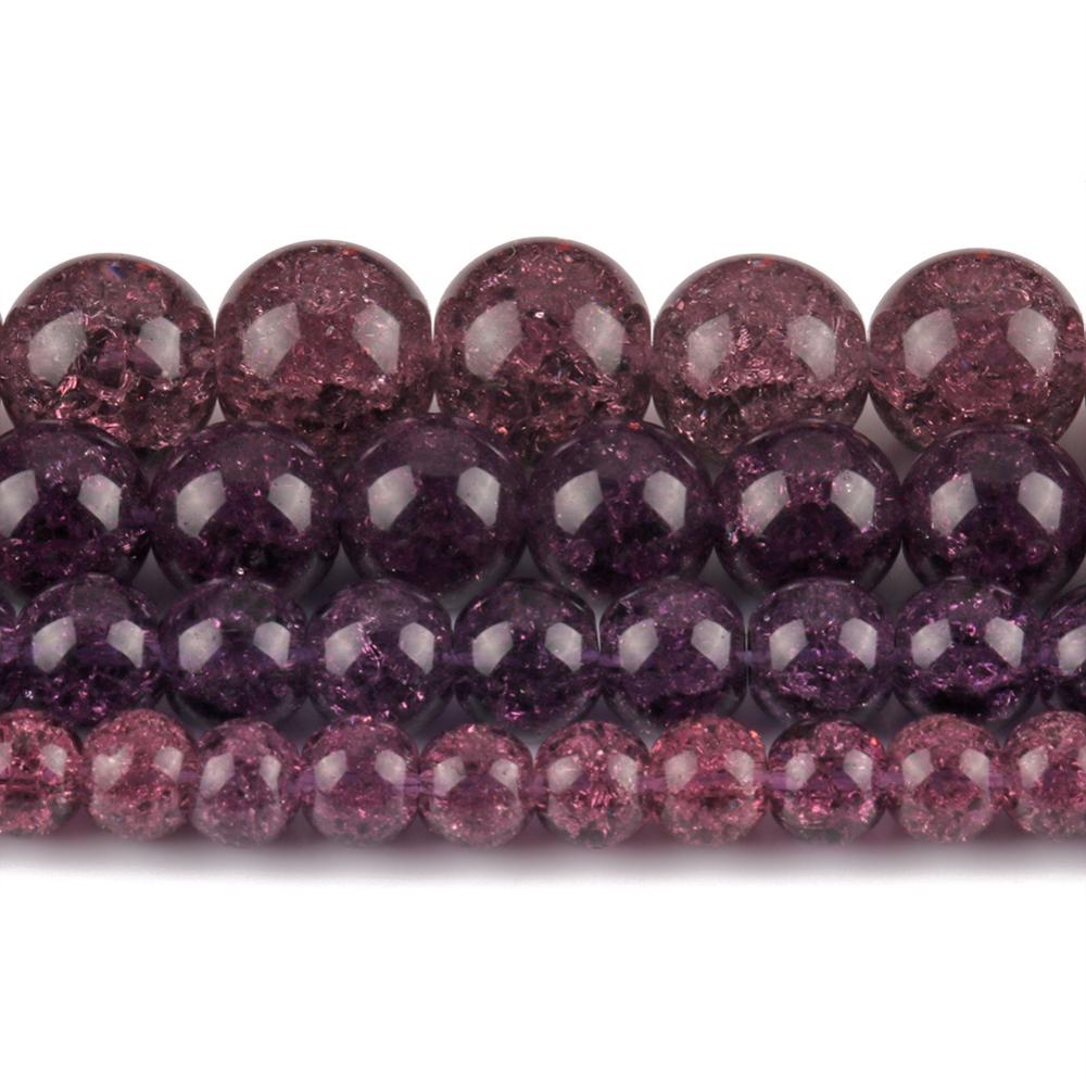 Dark Purple Cracked Crystal Quartz Glass Round Loose Beads for Jewelry Making DIY Bracelets Accessories 15'' 6/8/10/12mm