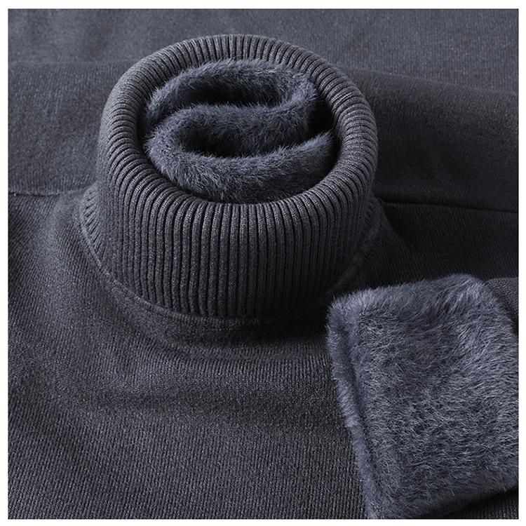 Men's Wool Blend High Neck Knit Sweater with Velvet Fleece Lining