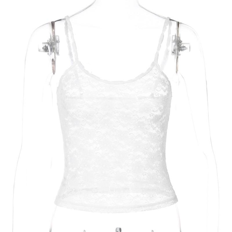 Sleeveless Sexy Lace Hollow Out Sheer Summer Sweet Crop Tops for Women Club Party Y2K Cami Tops Streetwear Clothes