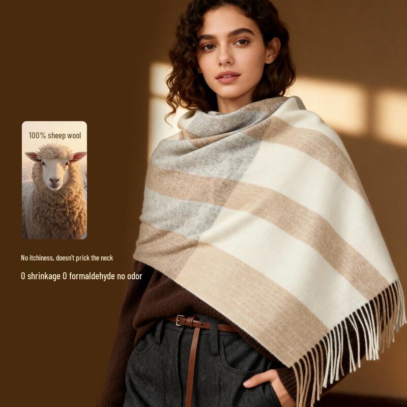 Wanwusheng Women's Elegant 100% Wool Plaid Scarf & Shawl