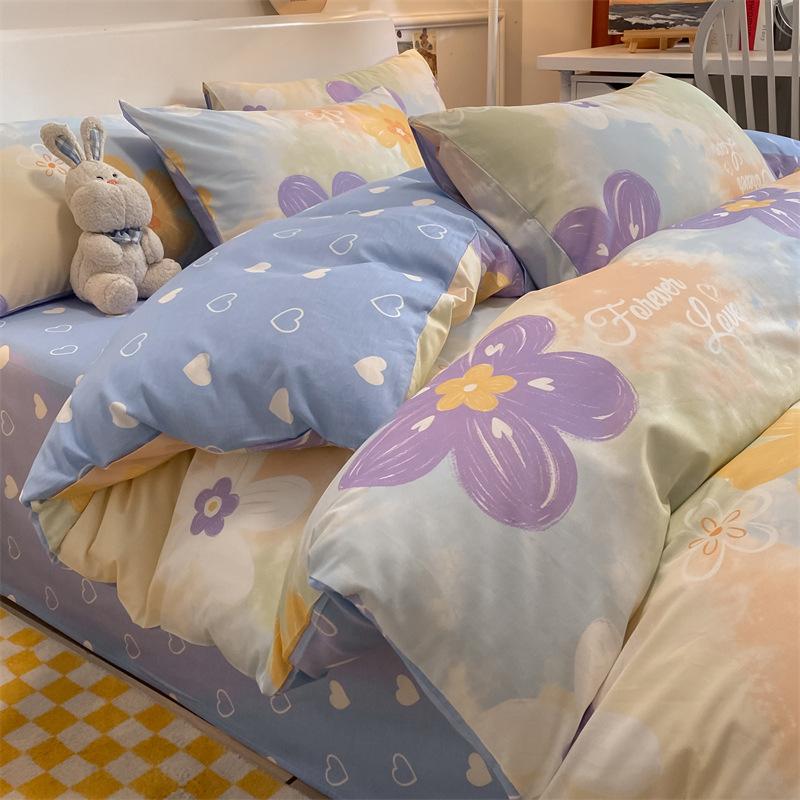 Bedding Four-piece Set, Cotton Pure Cotton Floral Quilt Cover, Bed Sheet Dormitory Three-piece Set
