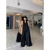 Relaxed Feeling Lazy Set Black Hanging Neck Sleeveless Vest Women Summer Loose Drape Wide Leg Pants Trousers Two-piece Set