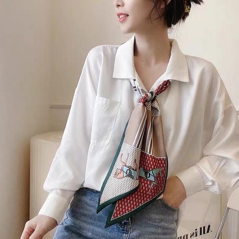 Long Silk Scarf Bag Tie Lady Neck Skinny Scarves Hairband Foulard Horse Print Brand Lady Neckerchief Ribbon 2024 Spring New
