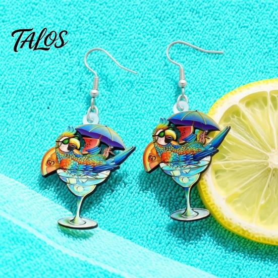 Vibrant Feather Pattern Earrings 1 Pair Cute Acrylic Parrot Earrings, Tropical Animal Dangle Fun Halloween Costume Jewelry for Women, Summer