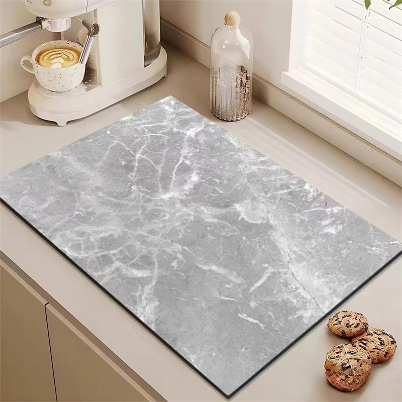 Marble Pattern Printed Kitchen Countertop Drain Pad Anti-Scald Heat-Resistant Dish Drying Pad Home Drying Coffee Tableware Mat