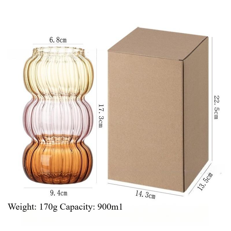 Simple Transparent Glass Vase with Vertical Patterns Office Desktop Surface Green Plants Hydroponic Flower Arrangement