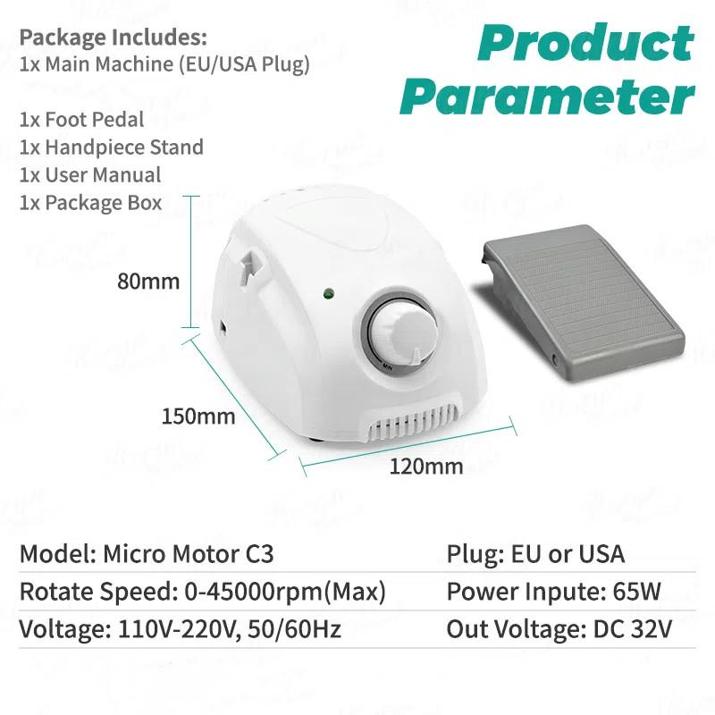 65W Dental Micro Motor Portable Micromotor Dental Polishing Machine Lab Equipment Dentist Nail Drills Tools