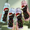 1PC Cat Santa Hat Christmas Light 750ml Color Plastic Sports Water Bottle Leakproof Flip Straw Lid Suitable for Sports Office Home Use