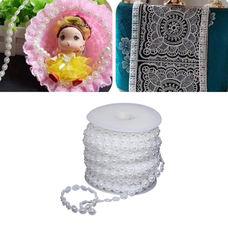 Imitation Pearls String Beads Chain for Art Craft 25M Artificial Pearls Beads Chain for Bridals Dress Wedding Decoration