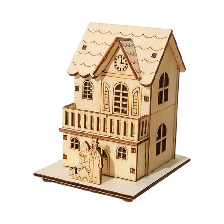 Christmas Wooden Hosue Small Snow House Xmas Tree Elk Lamp Ornament