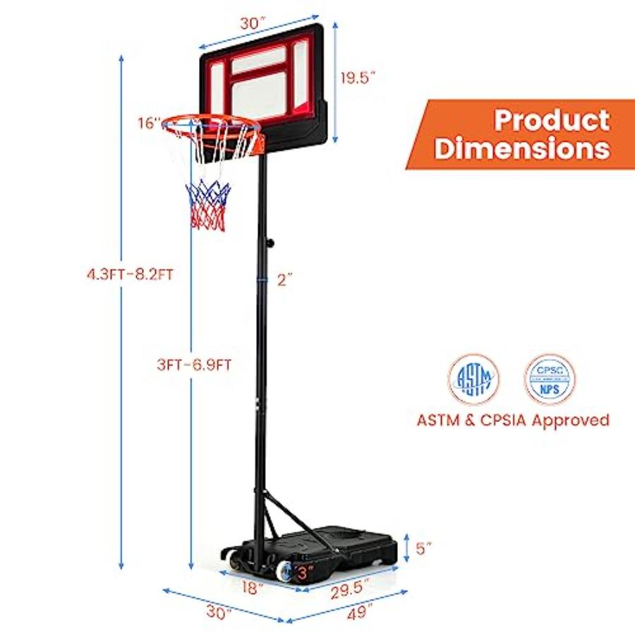 Adjustable Height Basketball Hoop System for Teens and Adults: 4.38.2 FT Height Range with Shatterproof Backboard AllWeather Du