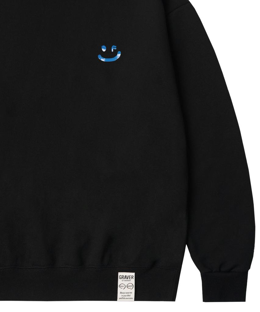 GRAVER [Unisex] Sky Cloud Drawing Smile Sweatshirt_Black