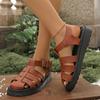 Closed Toe Hollow Out Roman Sandals for Women 2025 Summer Comfort Outdoor Beach Shoes Woman Fashion Pu Leather Platform Sandals
