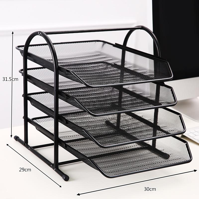 Four Layer Metal Mesh Office File Rack Desktop Organizer
