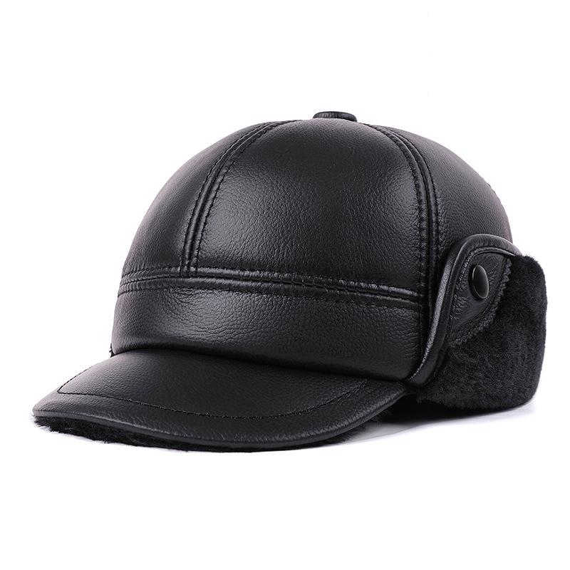 

Мужские зимние шапки-бомберы из натуральной кожи, мужские теплые меховые утеплители для ушей, шапка из воловьей кожи, защищающая от холода L