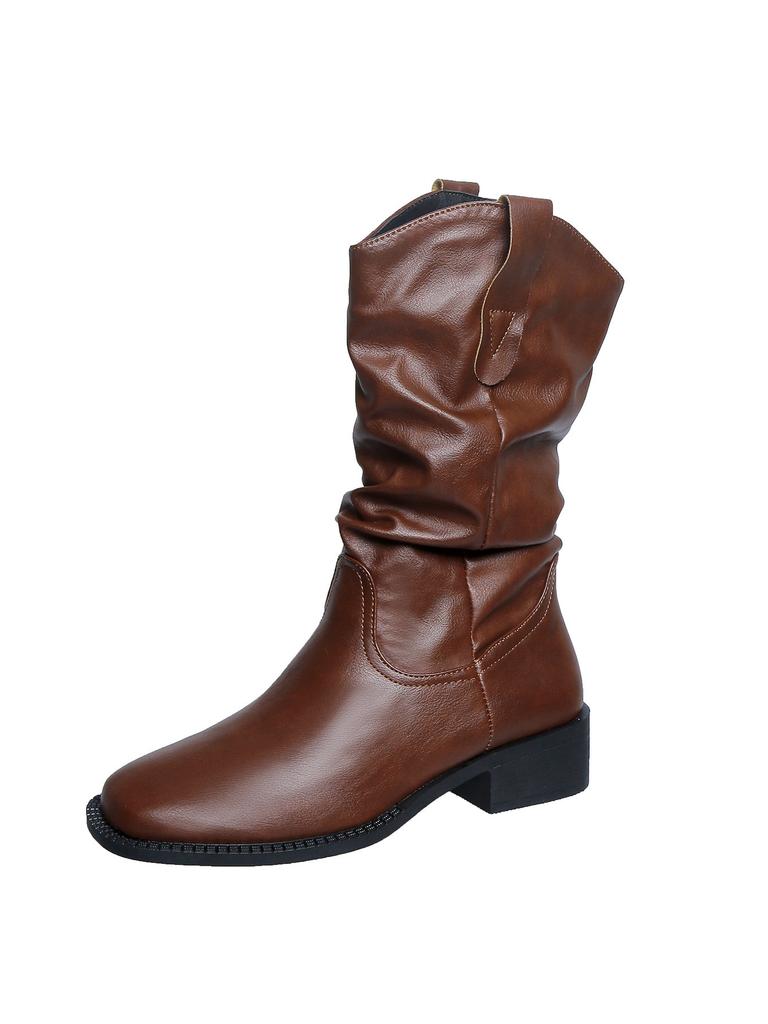 Large size pointed western temperament 22 autumn and winter boots thick heel sleeve beautiful pile fashion boots
