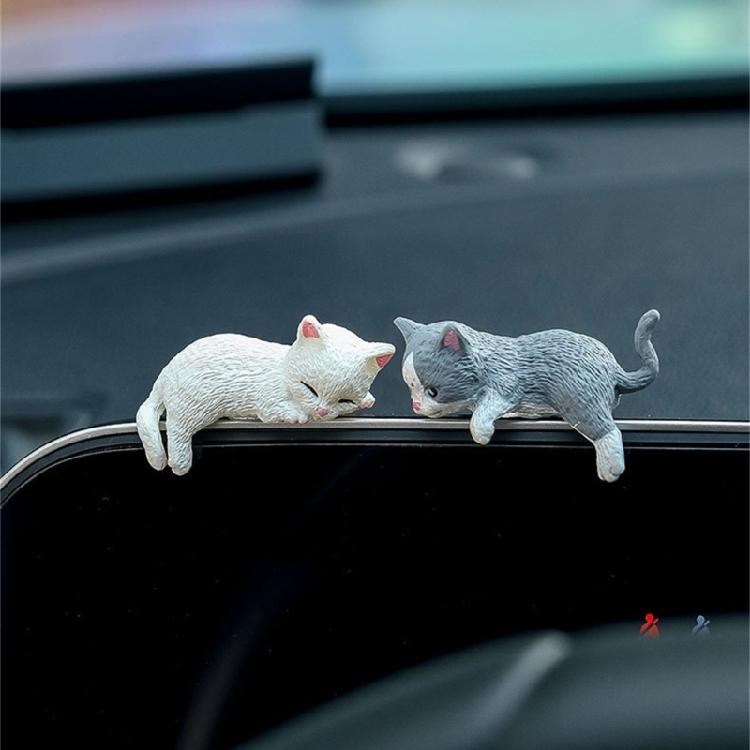 Set of 4 Resins Cats Miniature Figures Desktop Computer Monitors Decorations Funny Animal Sculpture Dashboards Ornaments