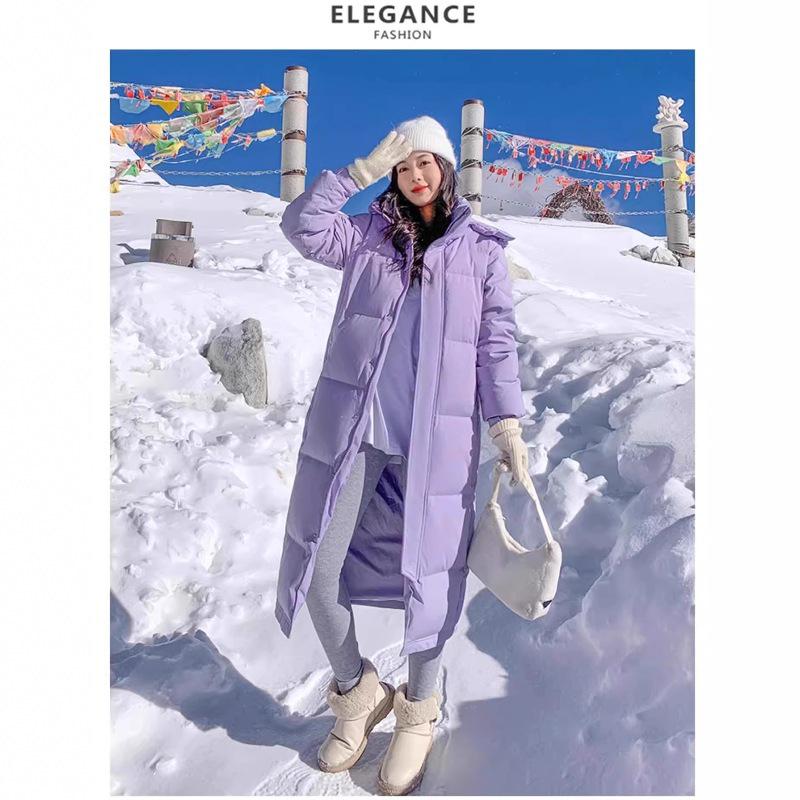 Women's Long Thickened Goose Down Jacket - Cold-Proof, Over-the-Knee, Ideal for Harbin Travel