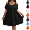 Women's Summer Fashion -Color Off-the-Shoulder Short-Sleeve Plus-Size Dress