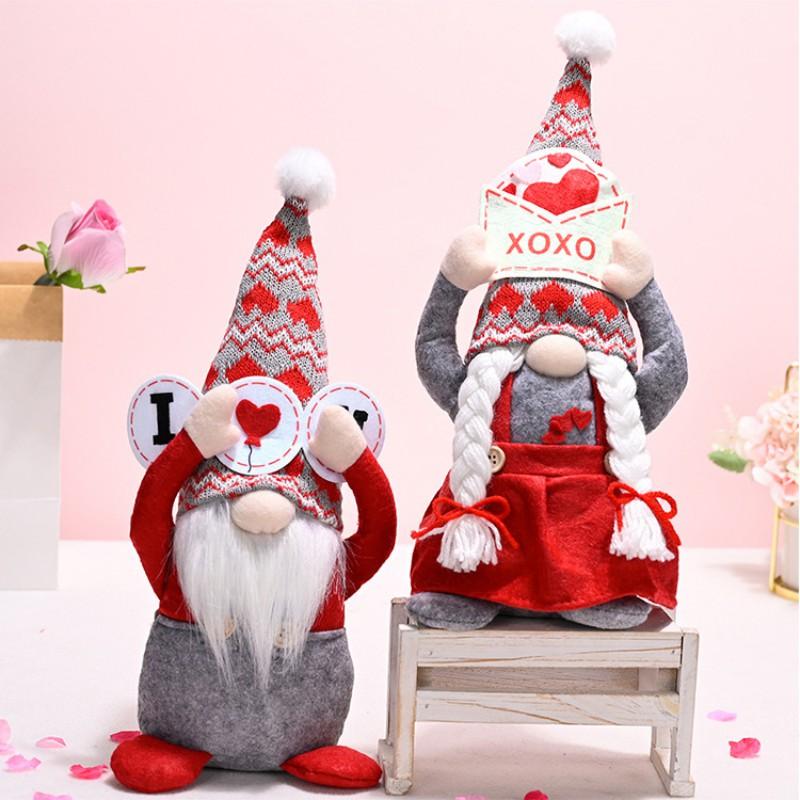 Valentine's Day Glitter Gnome Plush Elf Decorations Mr and Mrs Handmade Scandinavian Tomte for Valentine's Day Home Decoration