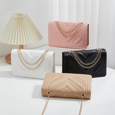 Women'S Pu Crossbody Bags V-Shape Embossing Adjustable Shoulder Straps Shopper Clutch Purses Solid Color Square Bag