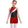 Girls Sleeveless Rhinestones Decorated Patchwork Leotard Hair Band V Front Waistband Shorts Gymnastics Training Dance Set