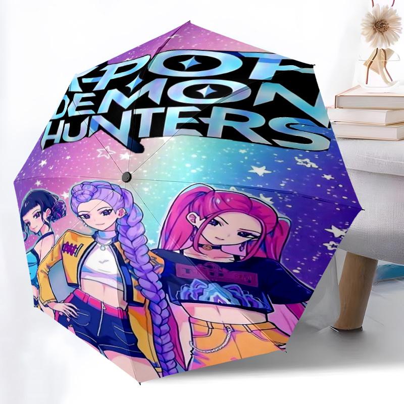 1pz KPop Demon Hunters Apertura/Chiusura Automatica, Telaio Resistente a 8 Stecche, Ombrello Compatto da Viaggio per Uomo e Donna S1222062