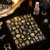 Holiday Nail Stickers Halloween 3D Art Stickers, Metallic Golden Pumpkin Ghost Spider Web DIY Supplies Witch Hat Decals, Self-Adhesive Manicure