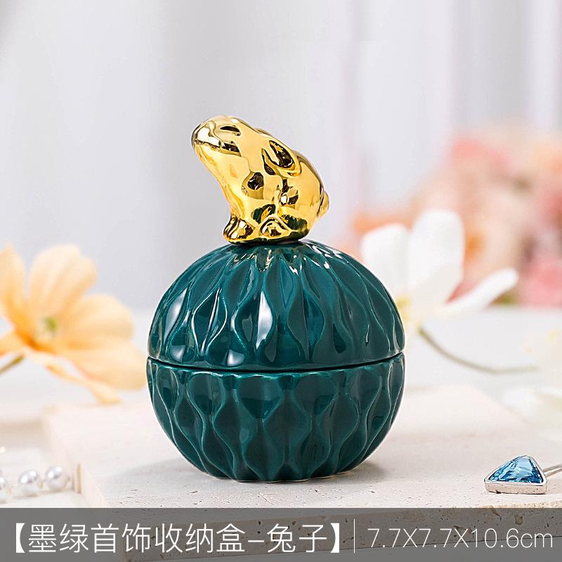 Creative Dark Green Mini Ceramic Storage Jar Cartoon Gold Animal Candy Jar Home Jewelry Storage Box Wedding Holiday Decoration