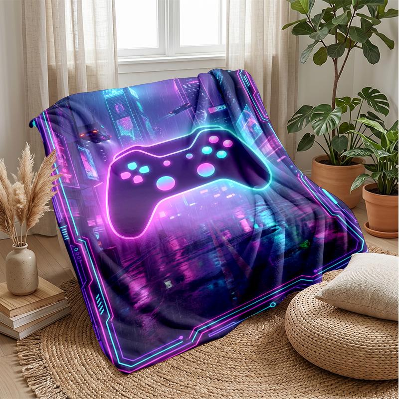 Cyberpunk Gamepad City blanket Personalized Name Flannel Blanket Soft Cozy Plush Throw for Sofa Bed Lightweight Home Decor