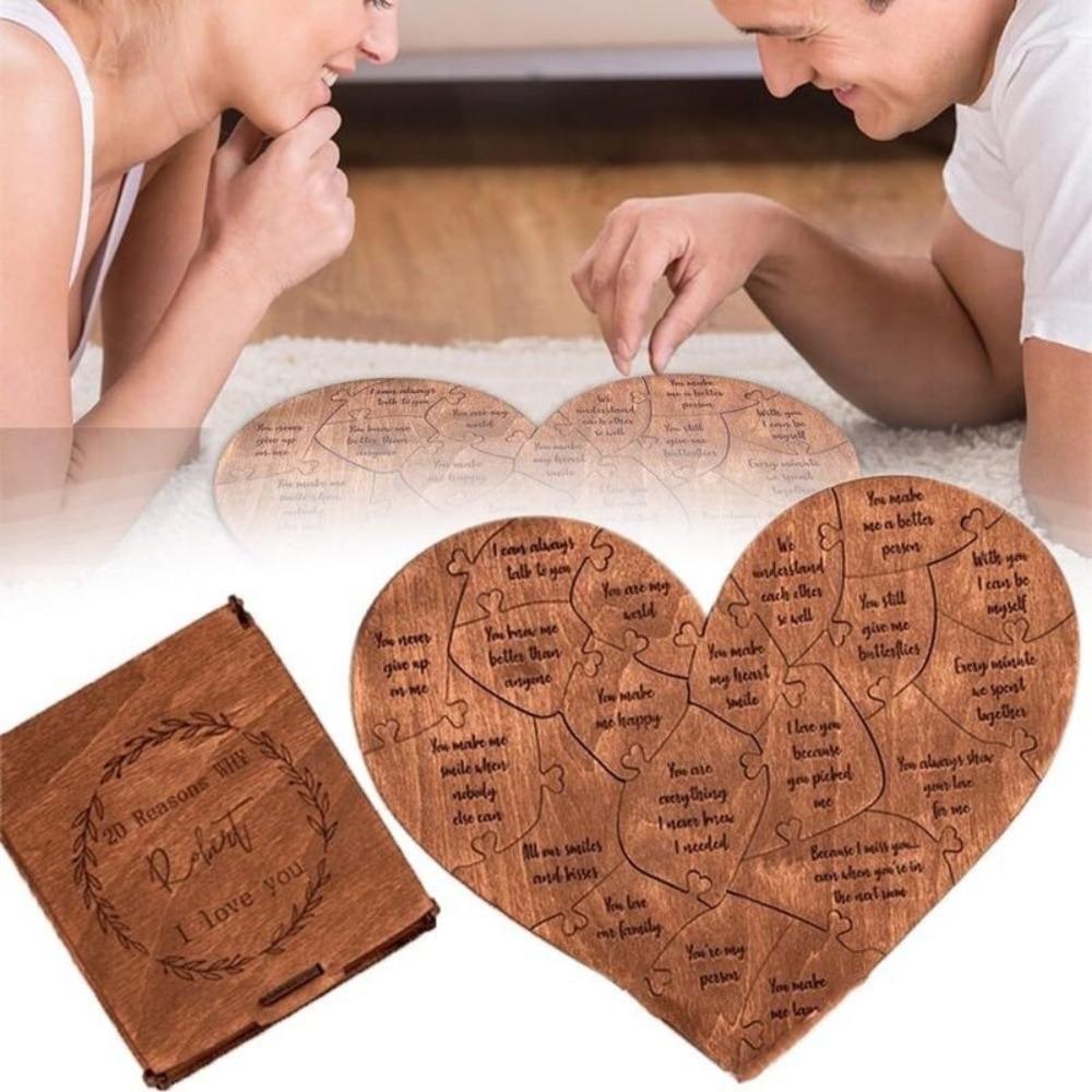 Anniversary 20 Reasons Why I Love You Wooden Couple Love Puzzle Puzzle in Wood Box  For Him and Her
