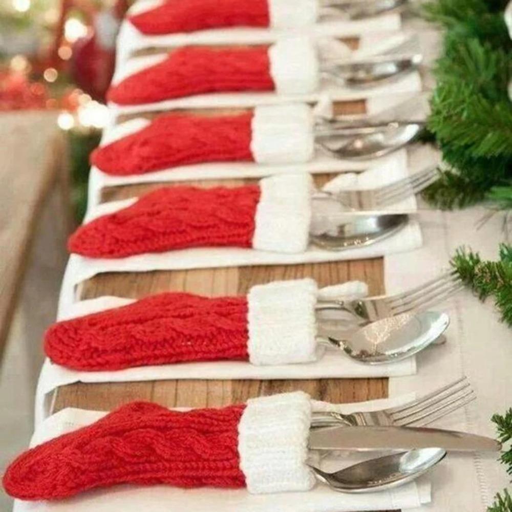 3pcs Reusable Christmas Tableware Holder Bag Cartoon Candy Gift Bags  Holiday Festival Decor