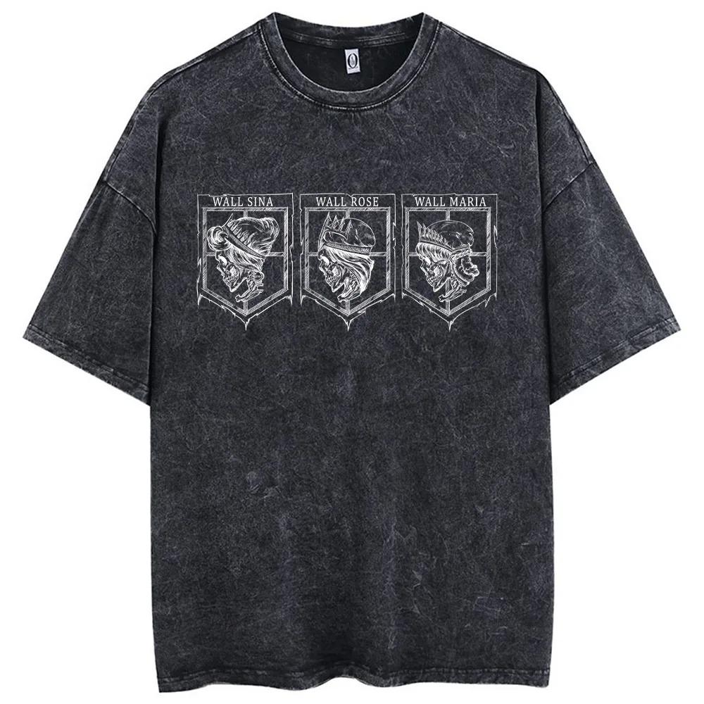 

Attack on Titan Unisex Women Washed Anime TShirt Hip Hop Streetwear Graphic Print Oversize Tshirt Short Sleeve Cotton Vintage Tops S