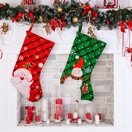 Christmas Stocking 18" Large Fireplace Hanging Socks with Santa Snowman Pattern Xmas Candy Bags for Holiday Wall Tree Decor