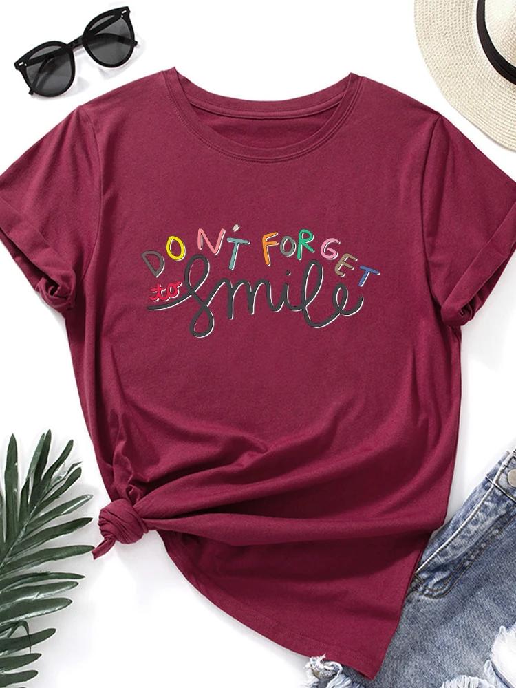 Vergiss das Lächeln Nicht Druck WoUnisex T-Shirt Kurzarm O-Ausschnitt Locker WoUnisex T-Shirt Damen T-Shirt Oberteile Kleidung Camisetas Mujer