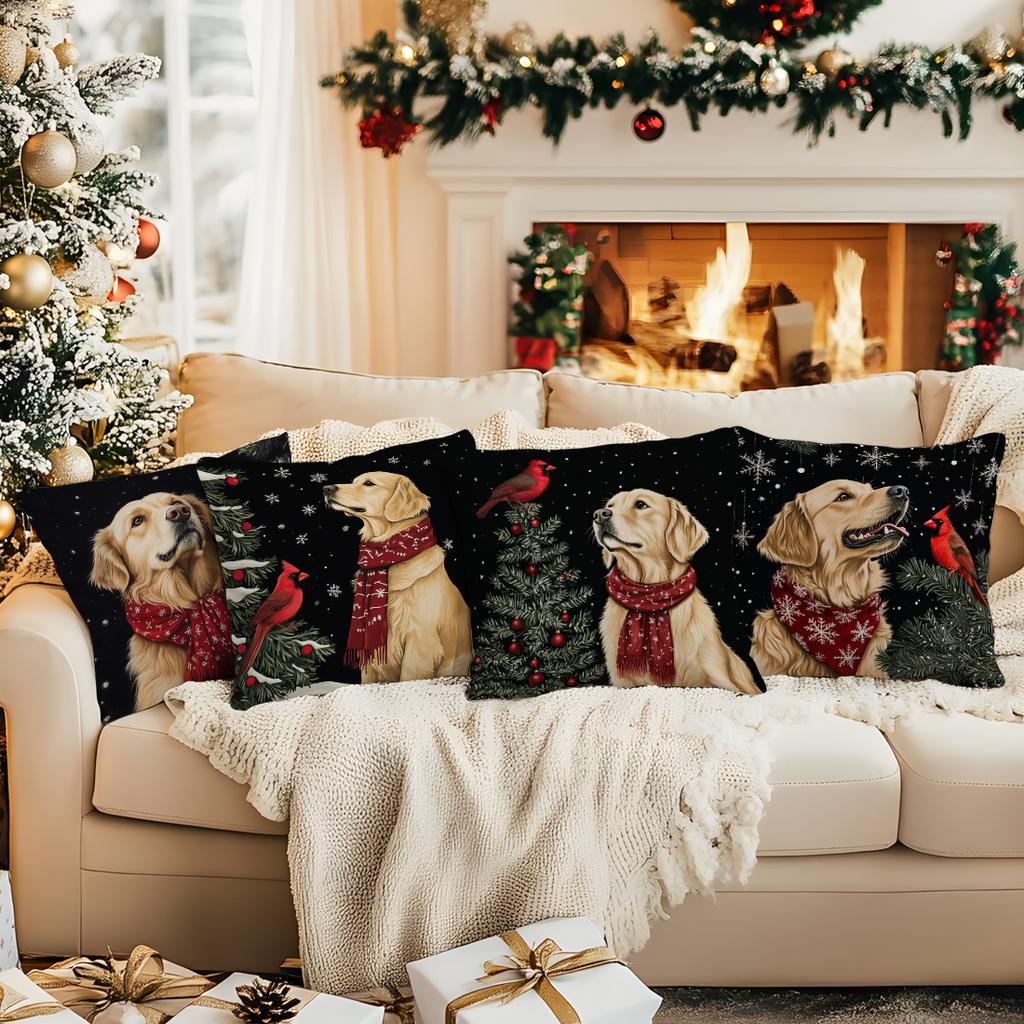 45X45Cm Labrador Retriever Christmas Tree Pillowcase Bedroom Cushion Cover Polyester Living Room Cushion Pillowcase Home Decor