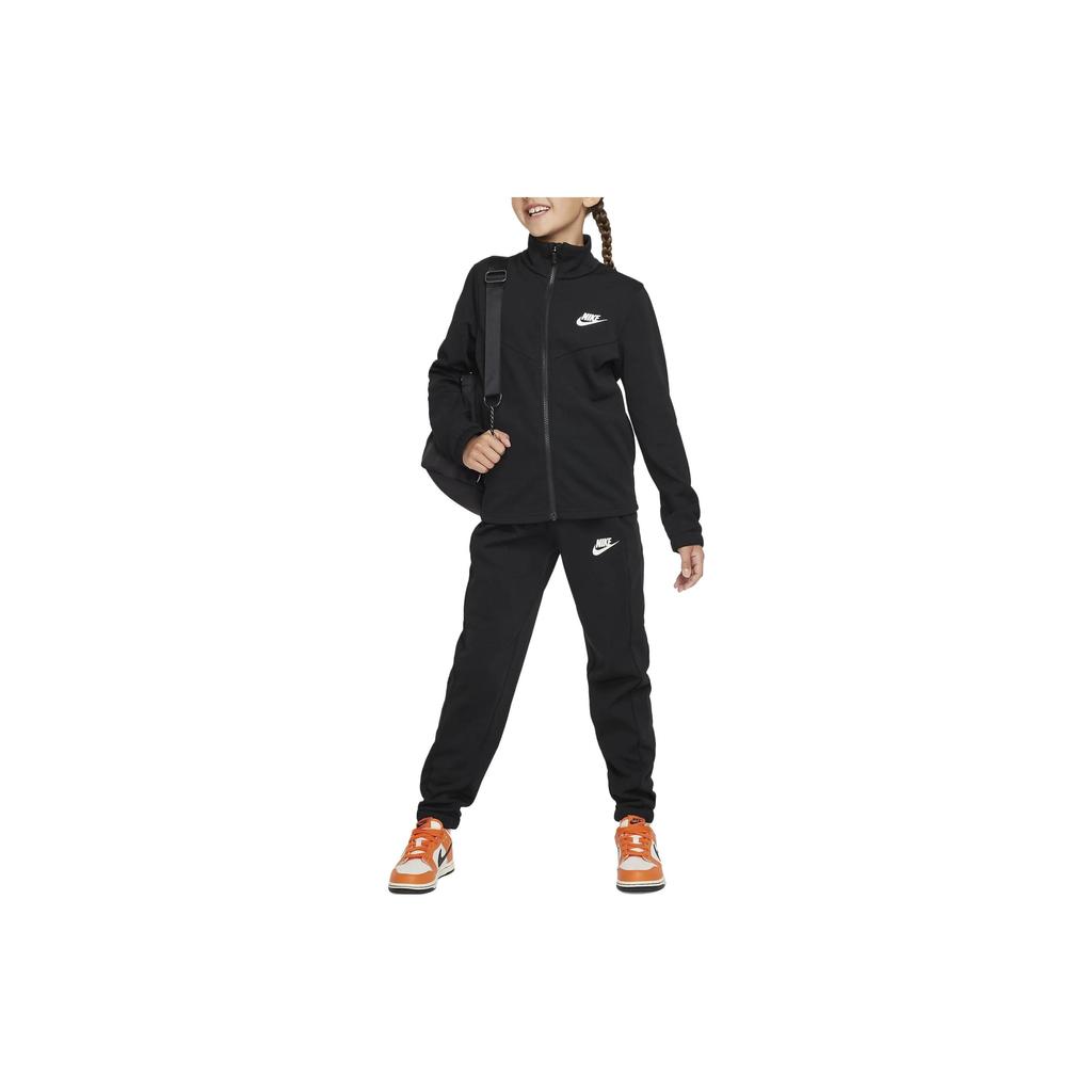 Nike Loose-Fit Logo Print Long Sleeve Casual Sport Suit Kids Sportswear Black FD3067-010