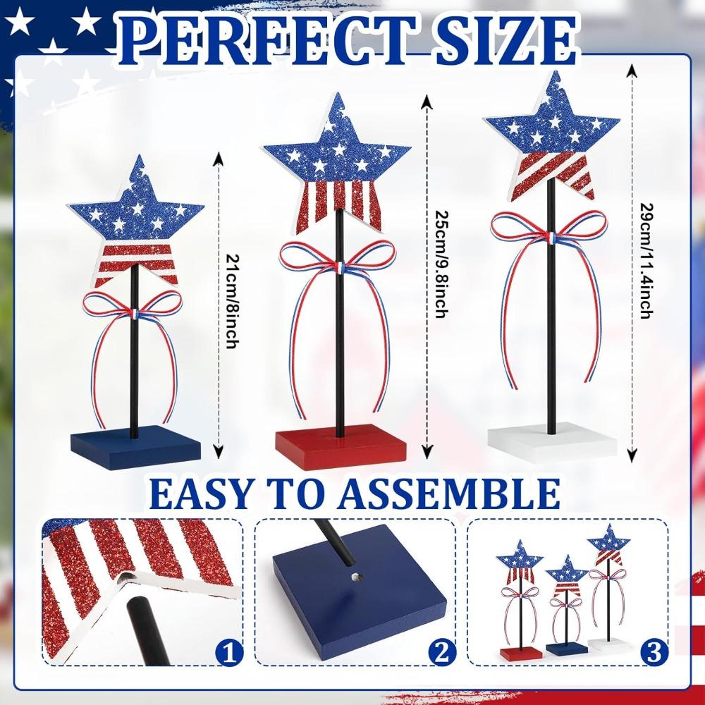 3PCS Veterans Day Table Decorations Rustic Patriotic 4th of July Tiered Tray Decor, Red White and Blue Decor Veterans Day