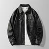 Casual Classic Lapel Black Leather Jacket Men's Fashion British Gentleman Versatile Motorcycle Jacket High Street