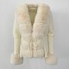 Kunstpelzmantel Patchwork Strickpullover Bandage Pelz Strickjacke Abnehmbarer Kragen Jacke Herbst-Winter Damen Kunstpelzmantel